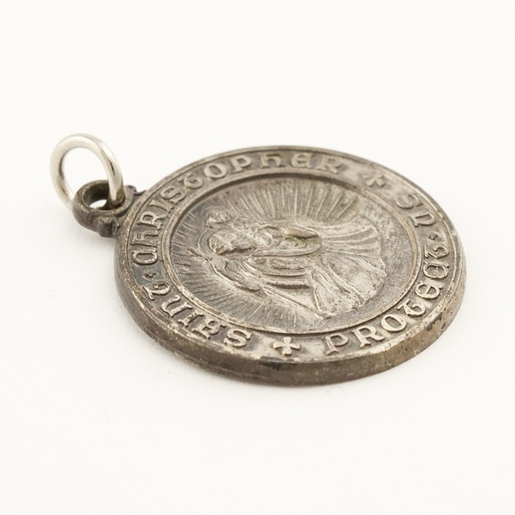 Vintage Saint Christopher Protect Us Necklace Pendant Catholic Religious Medal - Picture 2 of 4
